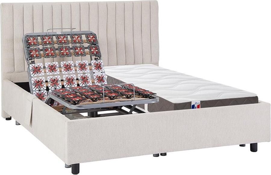 Vente-unique Elektrisch decoratief relaxbed met noppen + matras van 100% latex met 3 zones 2 x 90 x 200 cm Stof Beige TIARI van DREAMEA L 214 cm x H 110 cm x D 200 cm