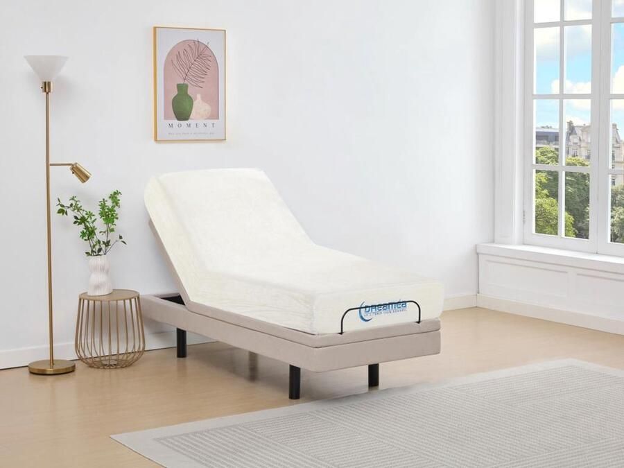 Vente-unique Elektrische decoratieve relaxbedbodem + matras met vormgeheugen 90 x 200 cm Stof Beige MENASINA van DREAMEA L 200 cm x H 41 cm x D 90 cm - Foto 2