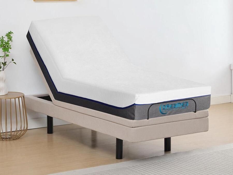 Vente-unique Elektrische decoratieve relaxbedbodem + matras met vormgeheugen 80 x 200 cm Stof Beige MENASINA van DREAMEA L 200 cm x H 41 cm x D 80 cm