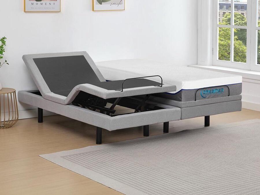 Vente-unique Elektrische decoratieve relaxbedbodem + matras met vormgeheugen 2 x 90 x 200 cm Stof Grijs MENASINA van DREAMEA L 200 cm x H 41 cm x D 180 cm