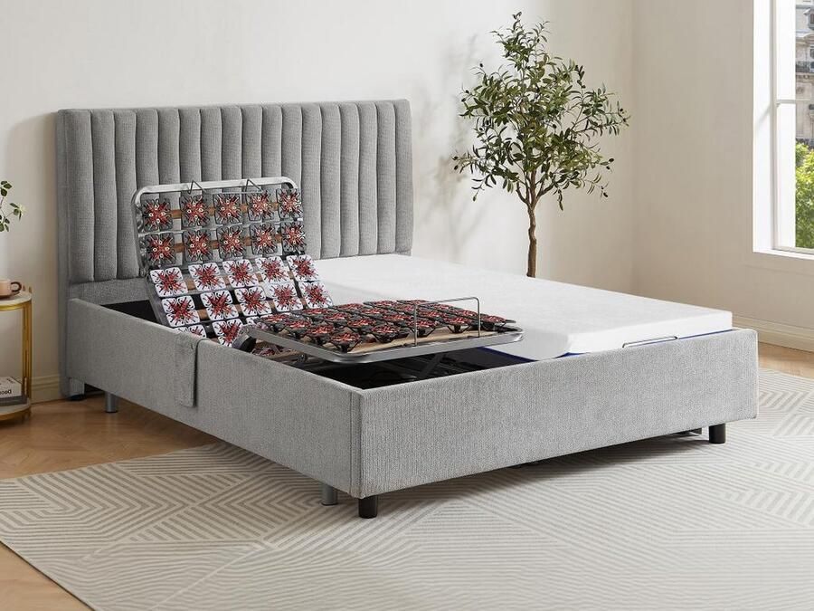 Vente-unique Elektrisch decoratief bed met noppen + matras met vormgeheugen 2 x 80 x 200 cm Stof Grijs SASORA van DREAMEA L 214 cm x H 110 cm x D 200 cm - Foto 2