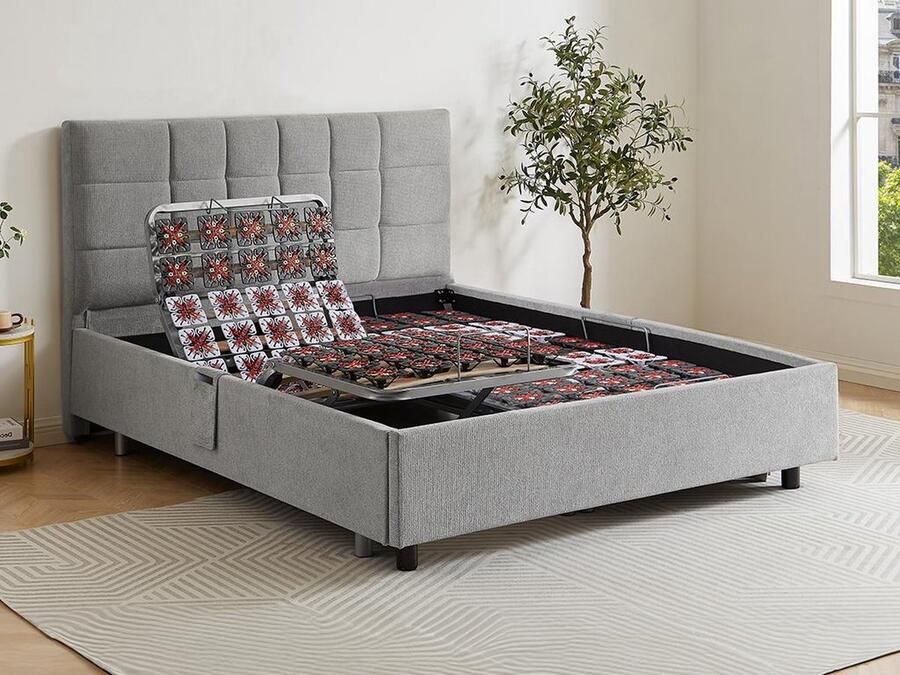 Vente-unique Elektrische decoratieve relaxbedbodem 2 x 65 noppen 2 x 80 x 200 cm Stof Grijs PITUS van DREAMEA L 214 cm x H 110 cm x D 171 cm