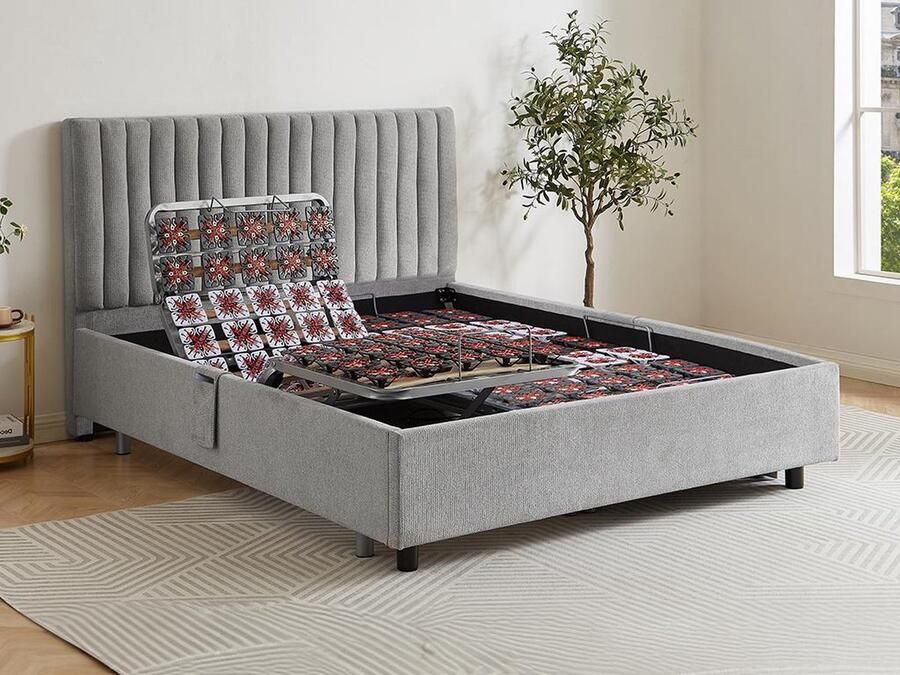 Vente-unique Elektrische decoratieve relaxbedbodem 2 x 78 noppen 2 x 90 x 200 cm Stof Grijs NALU van DREAMEA L 214 cm x H 110 cm x D 191 cm