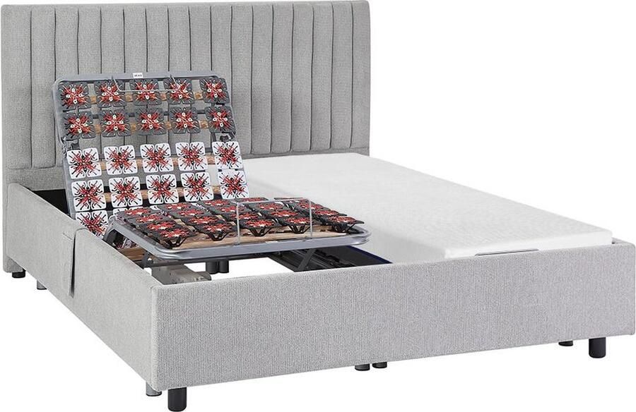 Vente-unique Elektrisch decoratief bed met noppen + matras met vormgeheugen 2 x 80 x 200 cm Stof Grijs SASORA van DREAMEA L 214 cm x H 110 cm x D 200 cm