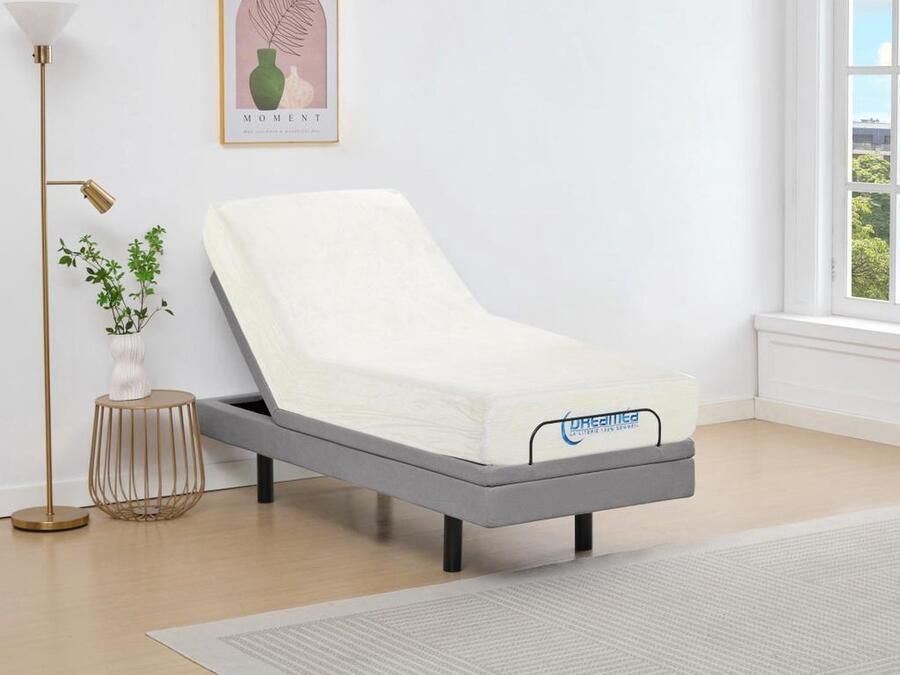 Vente-unique Elektrische decoratieve relaxbedbodem + matras met vormgeheugen 90 x 200 cm Stof Grijs MENASINA van DREAMEA L 200 cm x H 41 cm x D 90 cm - Foto 2