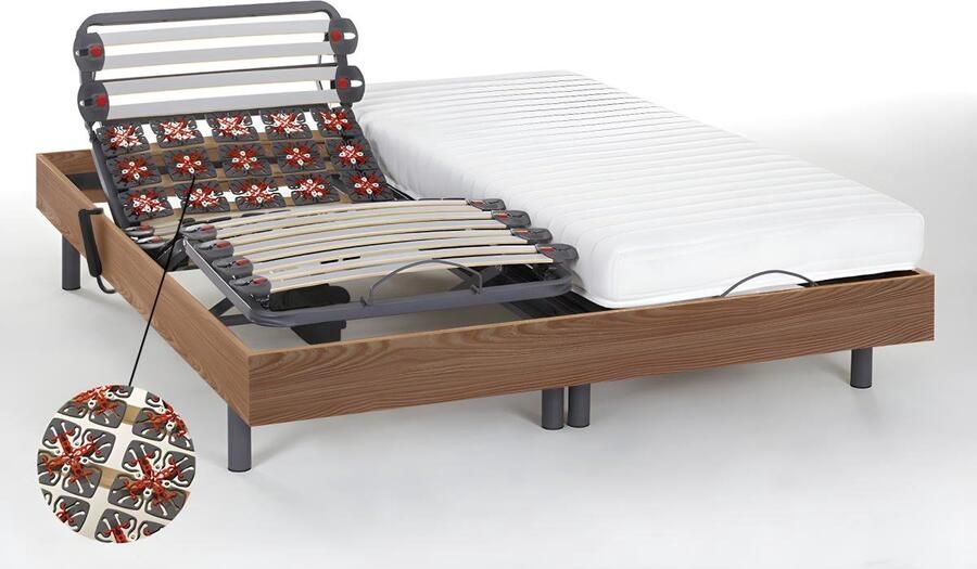 Vente-unique Elektrisch bed – bedbodem en matras – lattenbodem en contactplaatjes latex PANDORA II van DREAMEA OKIN motoren 2 x 90 x 200 cm L 200 cm x H 35 cm x D 180 cm