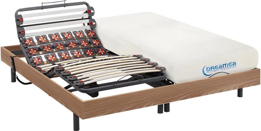 Vente-unique Elektrisch bed – bedbodem en matras – latten en contactplaatjes vormgeheugen DIONYSOS van DREAMEA OKIN motoren eikenhout 2 x 90 x 200 cm L 200 cm x H 35 cm x D 180 cm - Foto 2