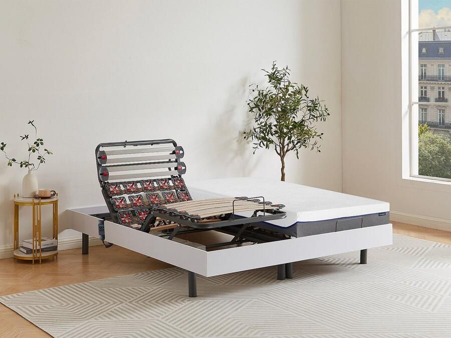 Vente-unique Elektrisch bed – bedbodem en matras – lattenbodem en contactplaatjes met vormgeheugen DIONYSOS van DREAMEA Motor OKIN wit 2x80x200 cm L 200 cm x H 35 cm x D 160 cm - Foto 4