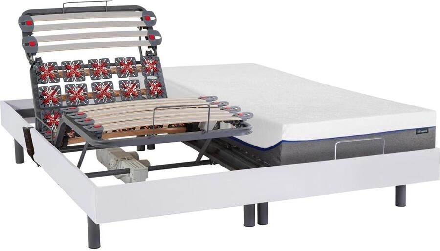 Vente-unique Elektrisch bed – bedbodem en matras – lattenbodem en contactplaatjes met vormgeheugen DIONYSOS van DREAMEA Motor OKIN wit 2x80x200 cm L 200 cm x H 35 cm x D 160 cm