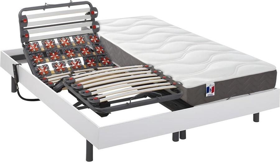 Vente-unique Relax-set met latten en contactplaatjes matras 100% latex met 3 zones MENELAS van DREMEA Wit 2x90x200 cm OKIN-motoren L 200 cm x H 35 cm x D 180 cm