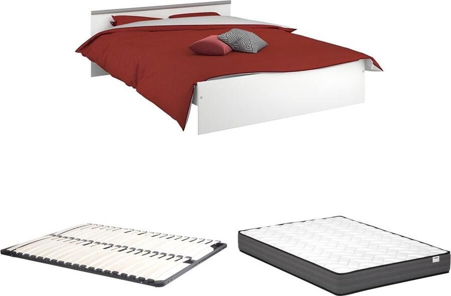 Vente-unique Bed met opbergruimte 140 x 190 cm 2 lades en 1 opbergvak wit + onderbed + matras PABLO L 145.8 cm x H 58.9 cm x D 193 cm - Foto 2