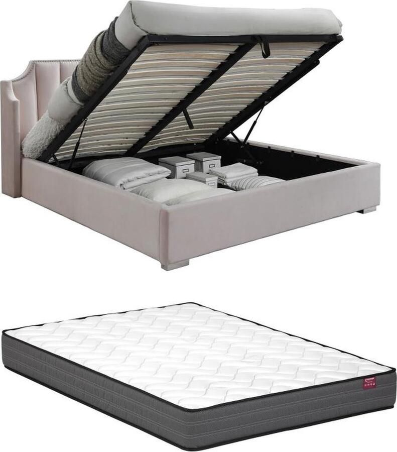 Vente-unique Bed met opbergruimte 140 x 190 cm met gebogen hoofdbord Fluweel Roze + matras TEOMIS L 164 cm x H 122.5 cm x D 206 cm