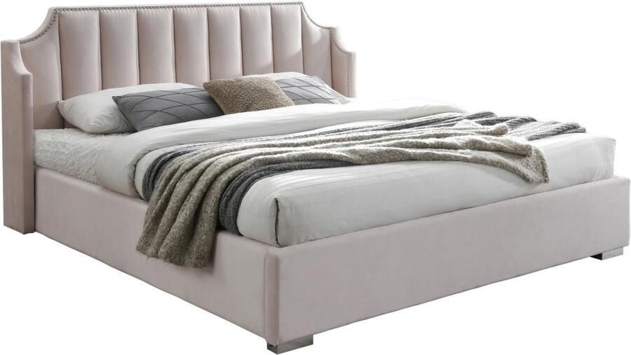 Vente-unique Bed met opbergruimte 160 x 200 cm met gebogen hoofdbord Velours Roze TEOMIS L 184 cm x H 122.5 cm x D 216 cm