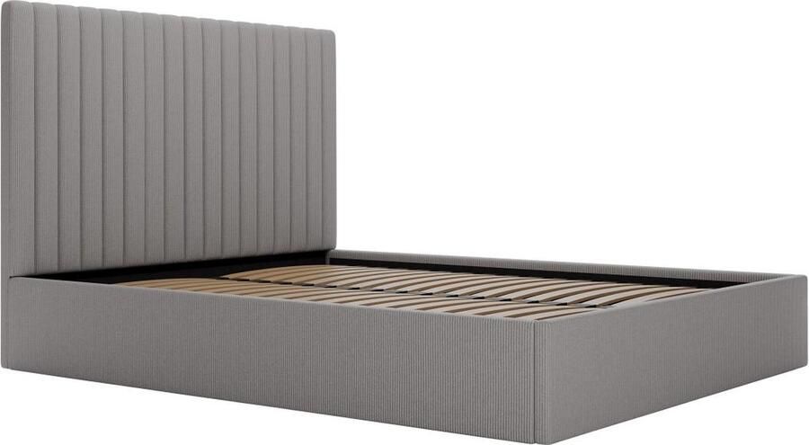 Vente-unique Bed met opbergruimte 180 x 200 cm met hoofdbord met verticale stiksels Ribfluweel Grijs SARAH L 190 cm x H 120 cm x D 214 cm - Foto 2
