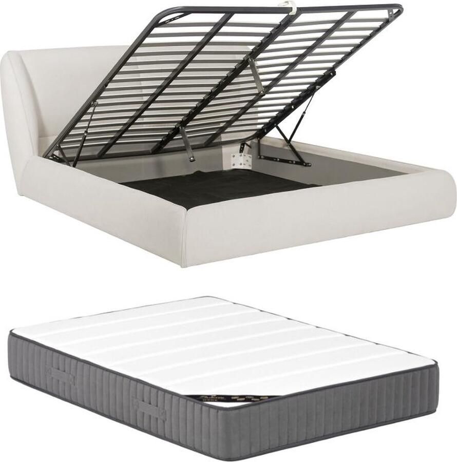 Vente-unique Bed met opbergruimte 160 x 200 cm Bouclé Gebroken wit + matras RUDALI van Maison Céphy L 194 cm x H 102 cm x D 240 cm