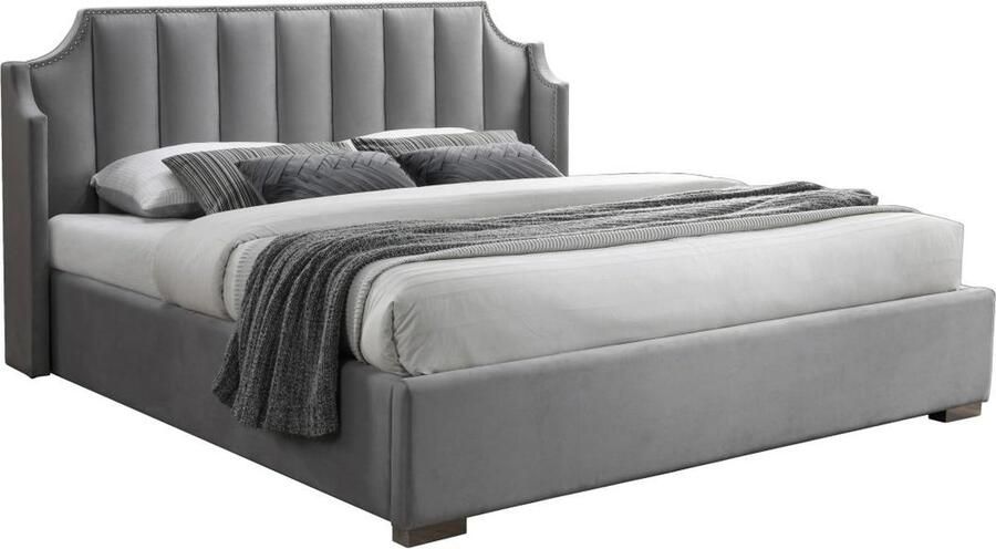 Vente-unique Bed met opbergruimte 180 x 200 cm met gebogen hoofdbord Velours Lichtgrijs TEOMIS L 204 cm x H 122.5 cm x D 216 cm