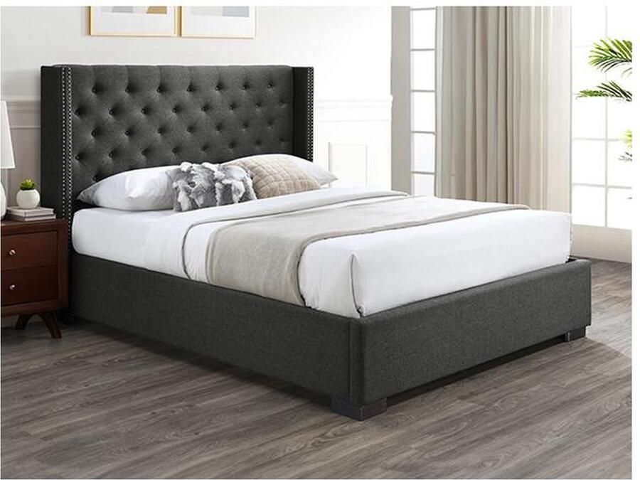 Vente-unique Bed met opbergruimte 180 x 200 cm met hoofdbord met capitons Stof Grijs MASSIMO L 197 cm x H 142.5 cm x D 214.5 cm - Foto 2
