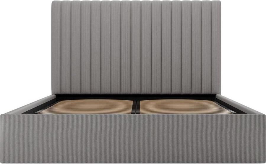 Vente-unique Bed met opbergruimte 180 x 200 cm met hoofdbord met verticale stiksels Ribfluweel Grijs SARAH L 190 cm x H 120 cm x D 214 cm