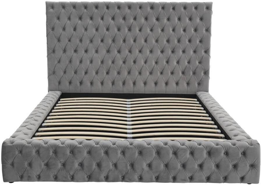 Vente-unique Bed met opbergruimte Chesterfield 160 x 200 cm Velours Grijs DULENI L 192 cm x H 138 cm x D 230 cm