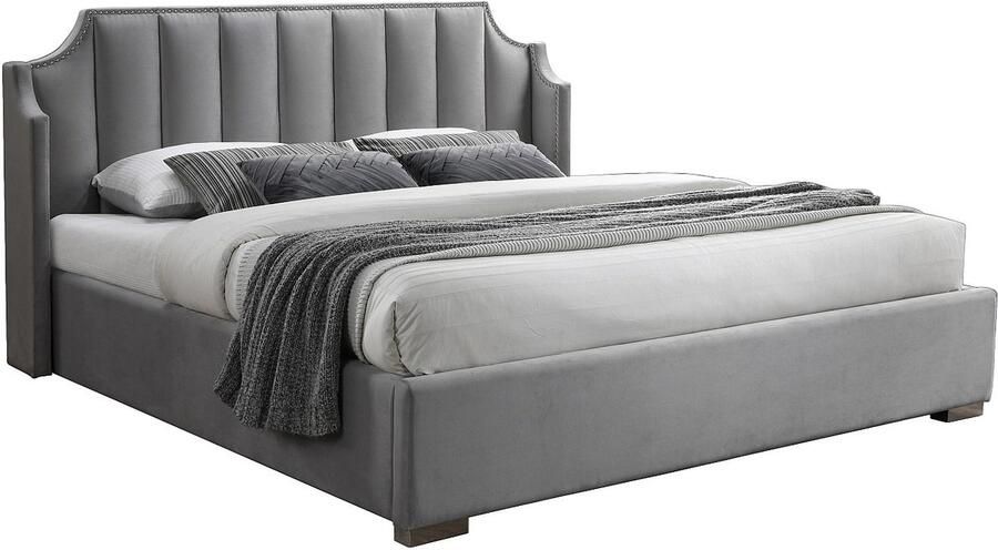 Vente-unique Bed met opbergruimte 140 x 190 cm met gebogen hoofdbord Fluweel Lichtgrijs TEOMIS L 164 cm x H 122.5 cm x D 206 cm - Foto 2