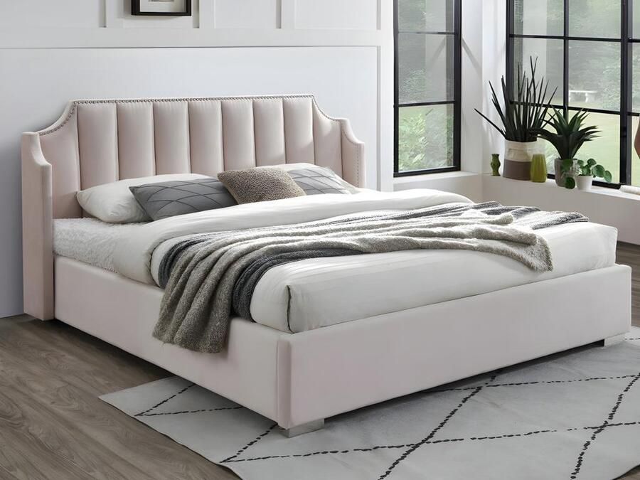 Vente-unique Bed met opbergruimte 140 x 190 cm met gebogen hoofdbord Fluweel Roze TEOMIS L 164 cm x H 122.5 cm x D 206 cm