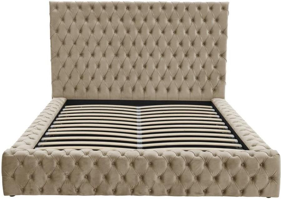 Vente-unique Bed met opbergruimte Chesterfield 160 x 200 cm Velours Taupegrijs DULENI L 192 cm x H 138 cm x D 230 cm - Foto 2