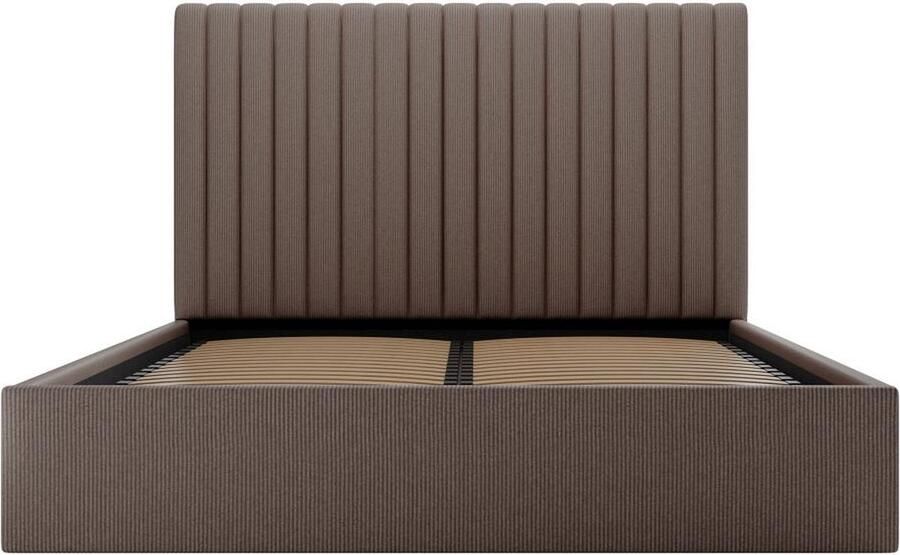 Vente-unique Bed met opbergruimte 180 x 200 cm met hoofdbord met verticale stiksels Ribfluweel Taupegrijs SARAH L 190 cm x H 120 cm x D 214 cm