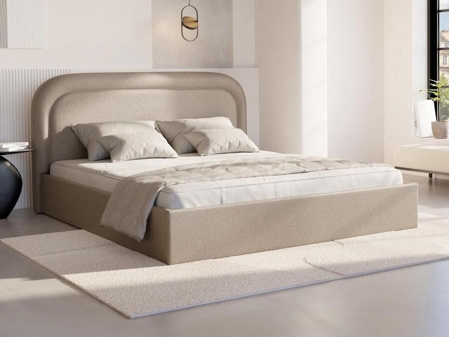 Vente-unique Bed met opbergruimte 160 x 200 cm Gevlamde stof Beige FIREZA L 172 cm x H 90 cm x D 215 cm