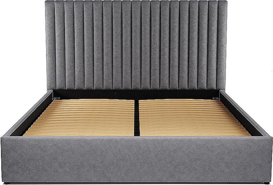 Vente-unique Bed met opbergruimte met hoofdbord met verticale stiksels 180 x 200 cm Stof Grijs SARAH L 190 cm x H 120 cm x D 214 cm - Foto 2