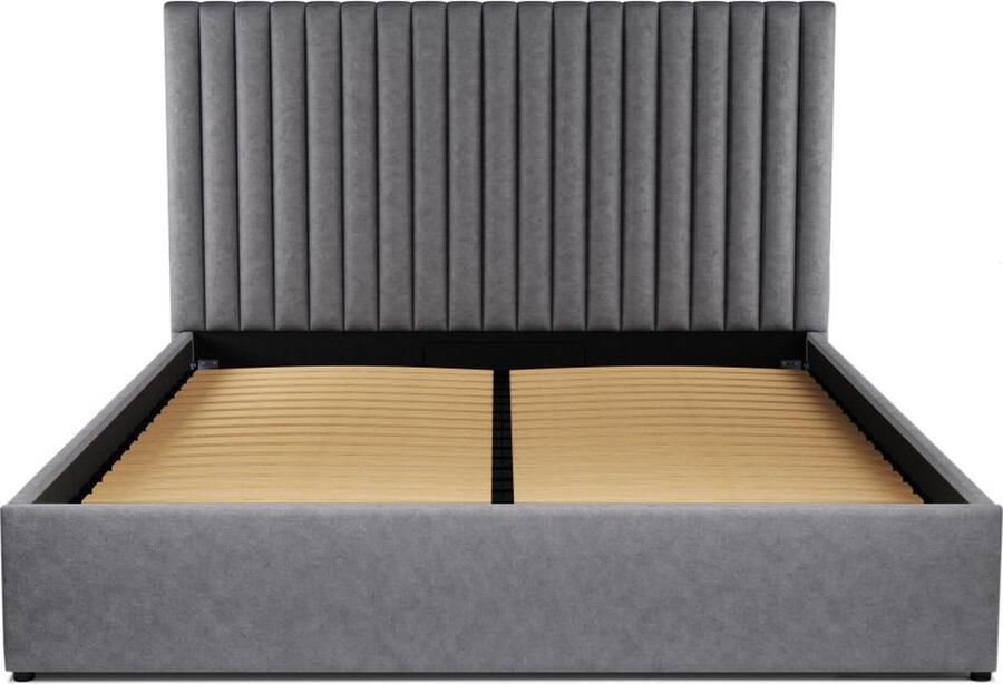 Vente-unique Bed met opbergruimte met hoofdbord met verticale stiksels SARAH 160 x 200 cm Stof Grijs L 170 cm x H 120 cm x D 214 cm - Foto 3