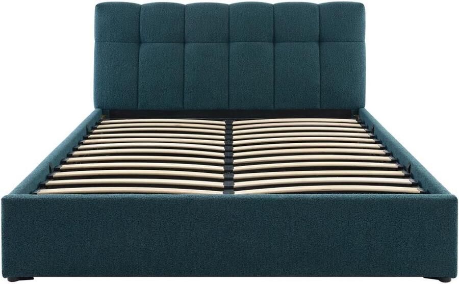 Vente-unique Bed met opbergruimte 140 x 190 cm Boucléstof Blauwgroen MAZIRI L 152 cm x H 97 cm x D 208 cm