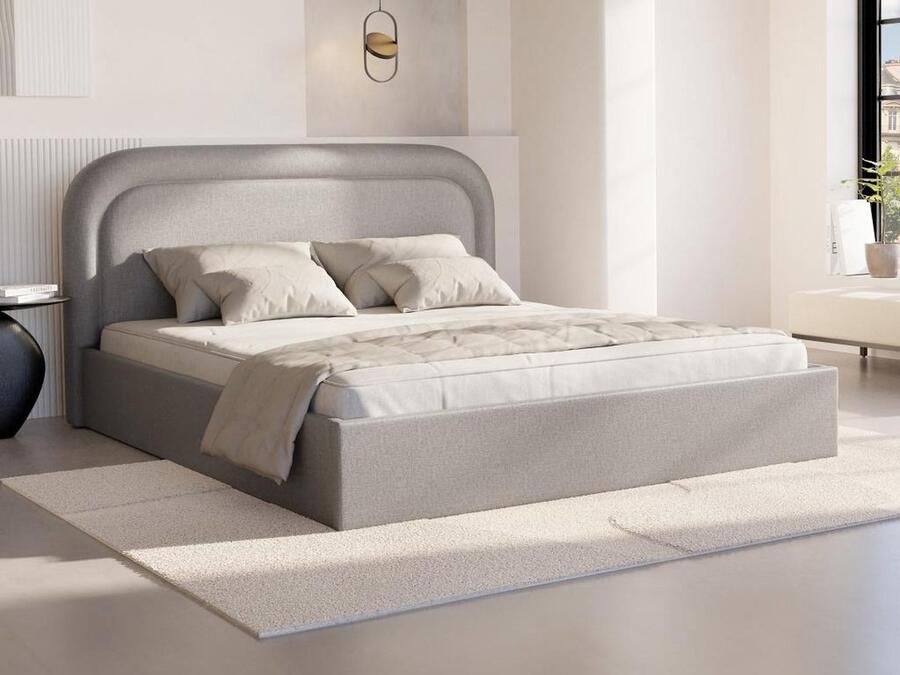 Vente-unique Bed met opbergruimte 160 x 200 cm Gevlamde stof Lichtgrijs + matras FIREZA L 172 cm x H 90 cm x D 215 cm