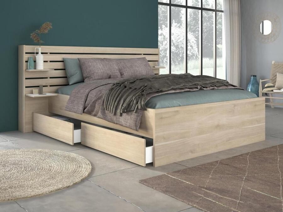Vente-unique Bed 140 x 190 cm met opbergruimte naturel TENALIA L 202.8 cm x H 98.2 cm x D 216.8 cm - Foto 2