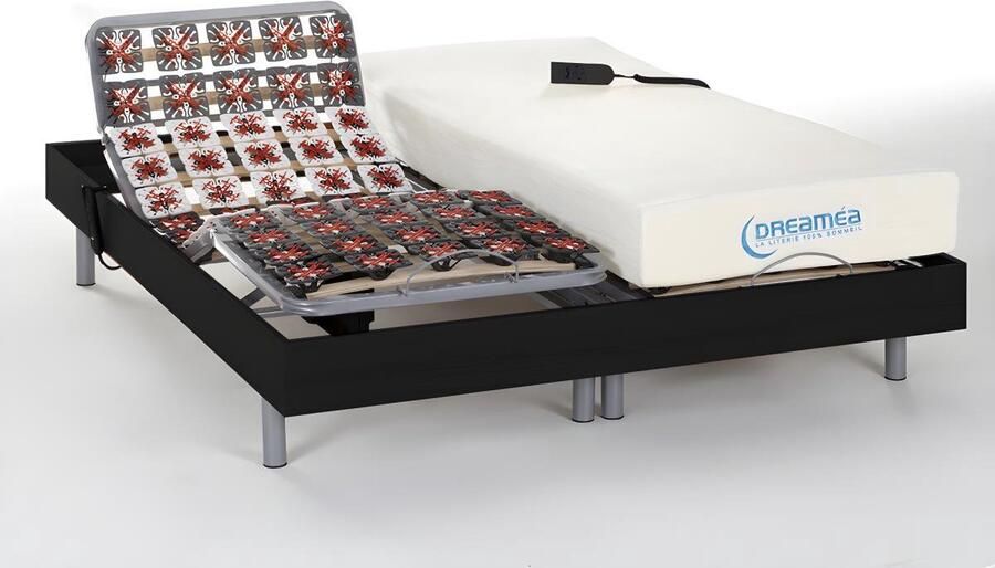 Vente-unique Elektrisch bed – bedbodem en matras – met vormgeheugen HESIODE III van DREAMEA zwart motoren OKIN 2x70x190 cm L 190 cm x H 35 cm x D 140 cm - Foto 3