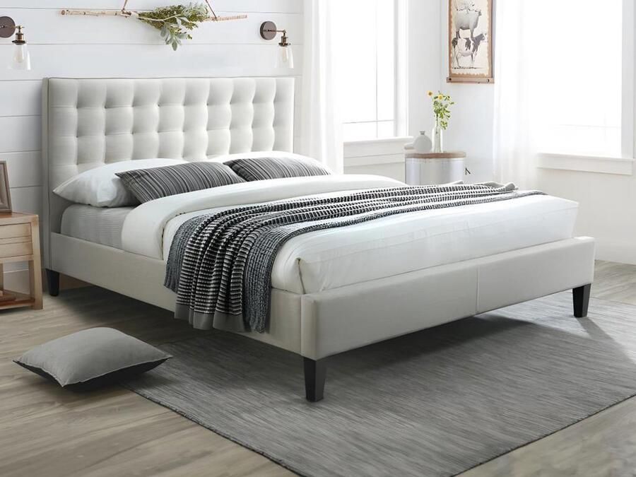 Vente-unique Bed CHIARA gewatteerd hoofdbord Beige 160 x 200 cm L 165 cm x H 116 cm x D 217 cm