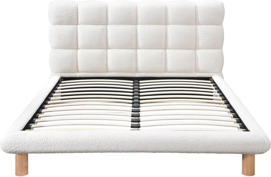 Vente-unique Bed met gewatteerd hoofdbord 140 x 190 cm Boucléstof Wit FUDALI L 165 cm x H 115 cm x D 211 cm