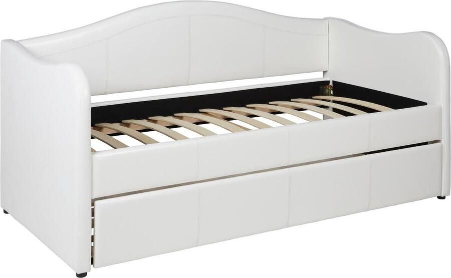 Vente-unique Bedbank met uitschuifbed MATHILDE 2 x 90 x 190cm Kunstleer Wit L 203 cm x H 99 cm x D 101 cm - Foto 2