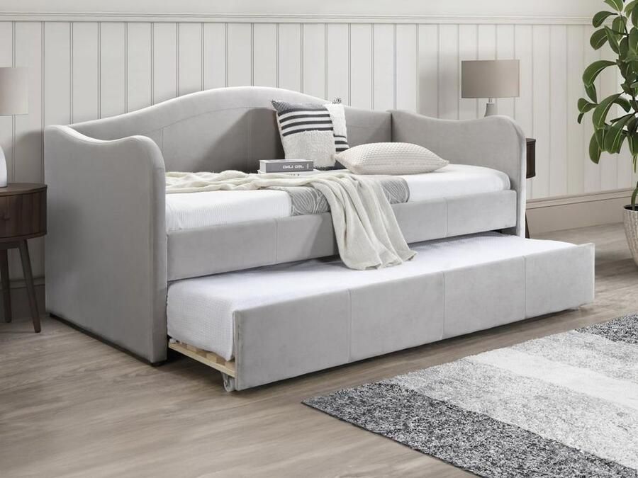 Vente-unique Bedbank met uitschuifbed 2 x 90 x 190 cm Fluweel Lichtgrijs MATHILDE L 203 cm x H 99 cm x D 101.5 cm