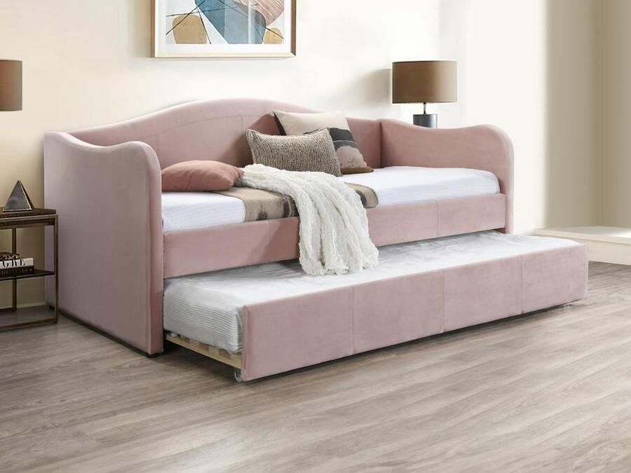 Vente-unique Bedbank met uitschuifbed 2 x 90 x 190 cm Fluweel Roze MATHILDE L 203 cm x H 99 cm x D 101.5 cm