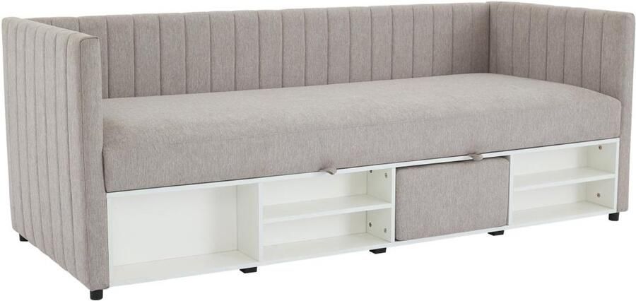 Vente-unique Bedbank met opbergruimte 80 x 200 cm Stof Taupegrijs LAOZIA L 213 cm x H 79 cm x D 85 cm