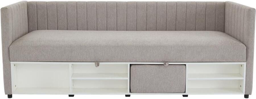 Vente-unique Bedbank met opbergruimte 80 x 200 cm Stof Taupegrijs LAOZIA L 213 cm x H 79 cm x D 85 cm - Foto 2