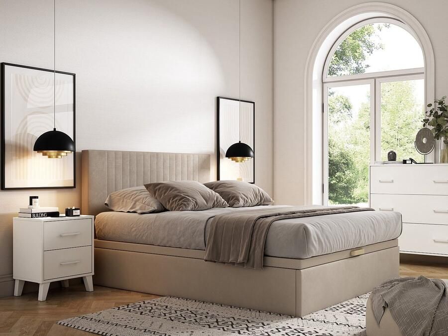 Vente-unique Bedbodem met opbergruimte 160 x 200 cm Beige stof CENOVAS van YSMÉE - Foto 2