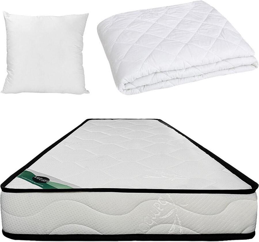 Vente-unique Beddengoed set 90 x 200 cm schuimmatras met bamboe tijk dikte 15 cm + dekbed + 2 kussens KANANI van NATUREA L 190 cm x H 15 cm x D 90 cm