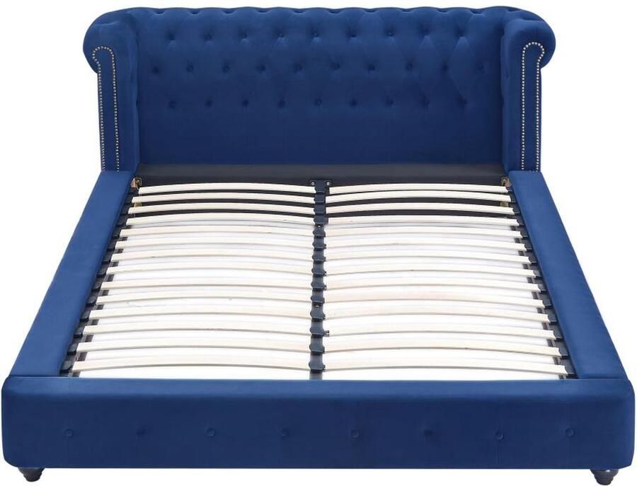 Vente-unique Bed met opbergruimte 160 x 200 cm Velours Koningsblauw TONGERLA L 202 cm x H 92 cm x D 246 cm