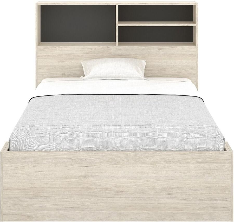 Vente-unique Bedframe hout antracietgrijs natuurlijk licht 120 x 190 cm - Foto 2
