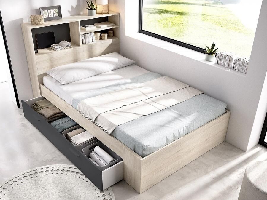 Vente-unique Bedframe hout antracietgrijs natuurlijk licht 120 x 190 cm - Foto 4