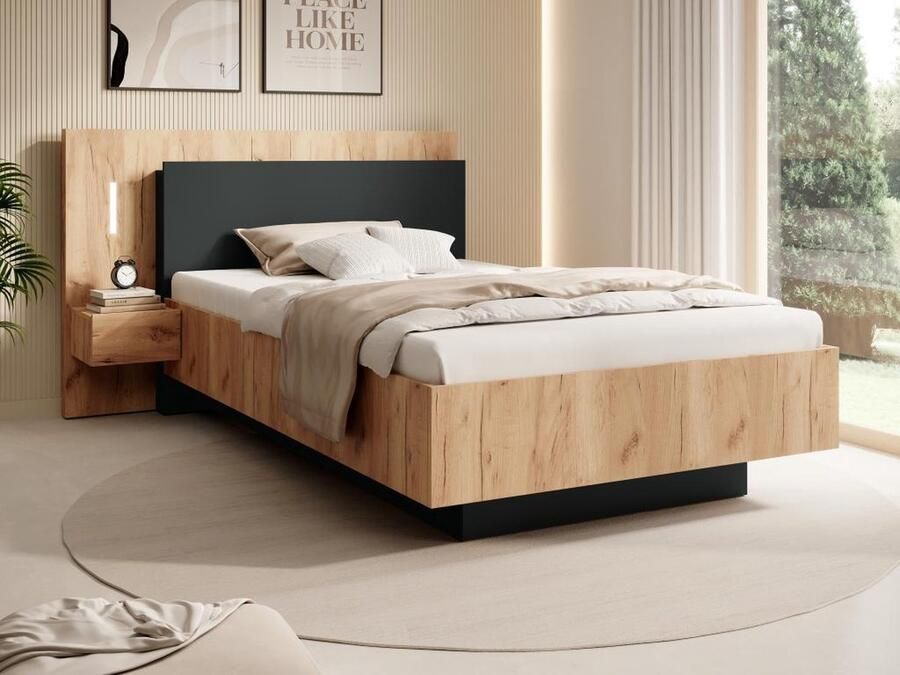 Vente-unique Bed met nachtkastjes 120 x 200 cm 2 lades Met ledverlichting naturel en antraciet FRANCOLI L 220 cm x H 102 cm x D 157 cm - Foto 2