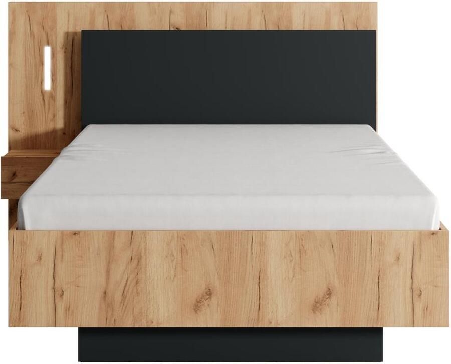 Vente-unique Bed met nachtkastjes 120 x 200 cm 2 lades Met ledverlichting naturel en antraciet FRANCOLI L 220 cm x H 102 cm x D 157 cm