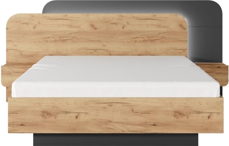 Vente-unique Bed met nachtkastjes 160 x 200 cm Met ledverlichting naturel en antraciet DESADO L 245.2 cm x H 115.6 cm x D 208.8 cm