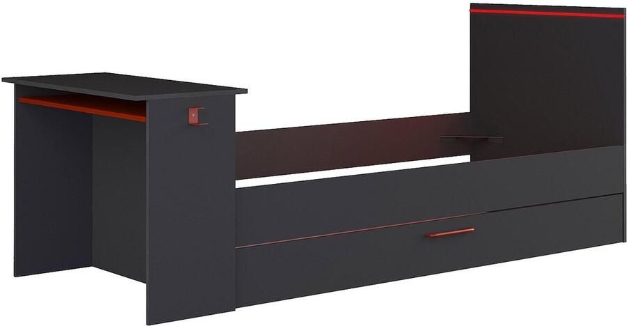 Trasman Bed Bzone 90x200 cm met bedlade bureau en ledverlichting antraciet Gamingbedden Antraciet Melamine; Spaanplaat Gamingbedden Eenpersoons Normaal bed Op voorraad - Foto 3